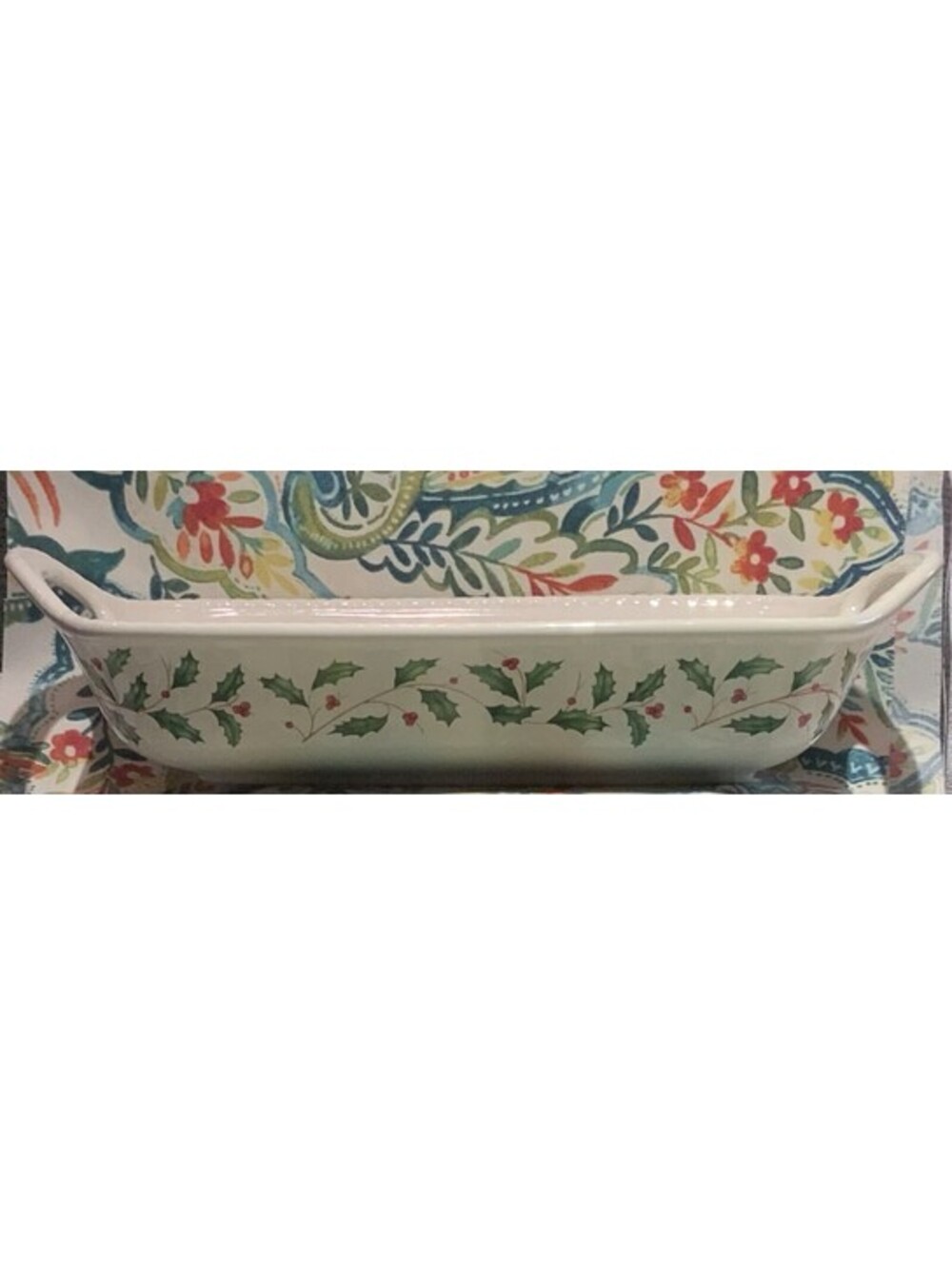 Lenox 13.5”L Earthenware Holiday Holly Bread Basket